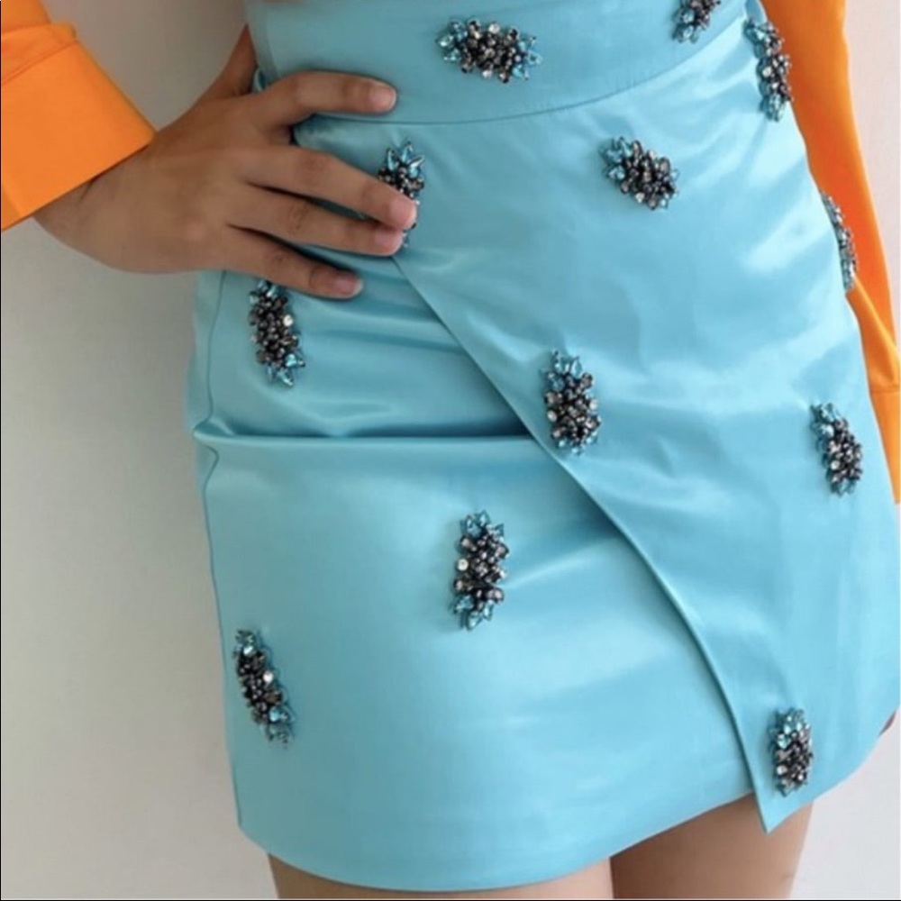 Rhinestone Embellished Satin Mini Skirt